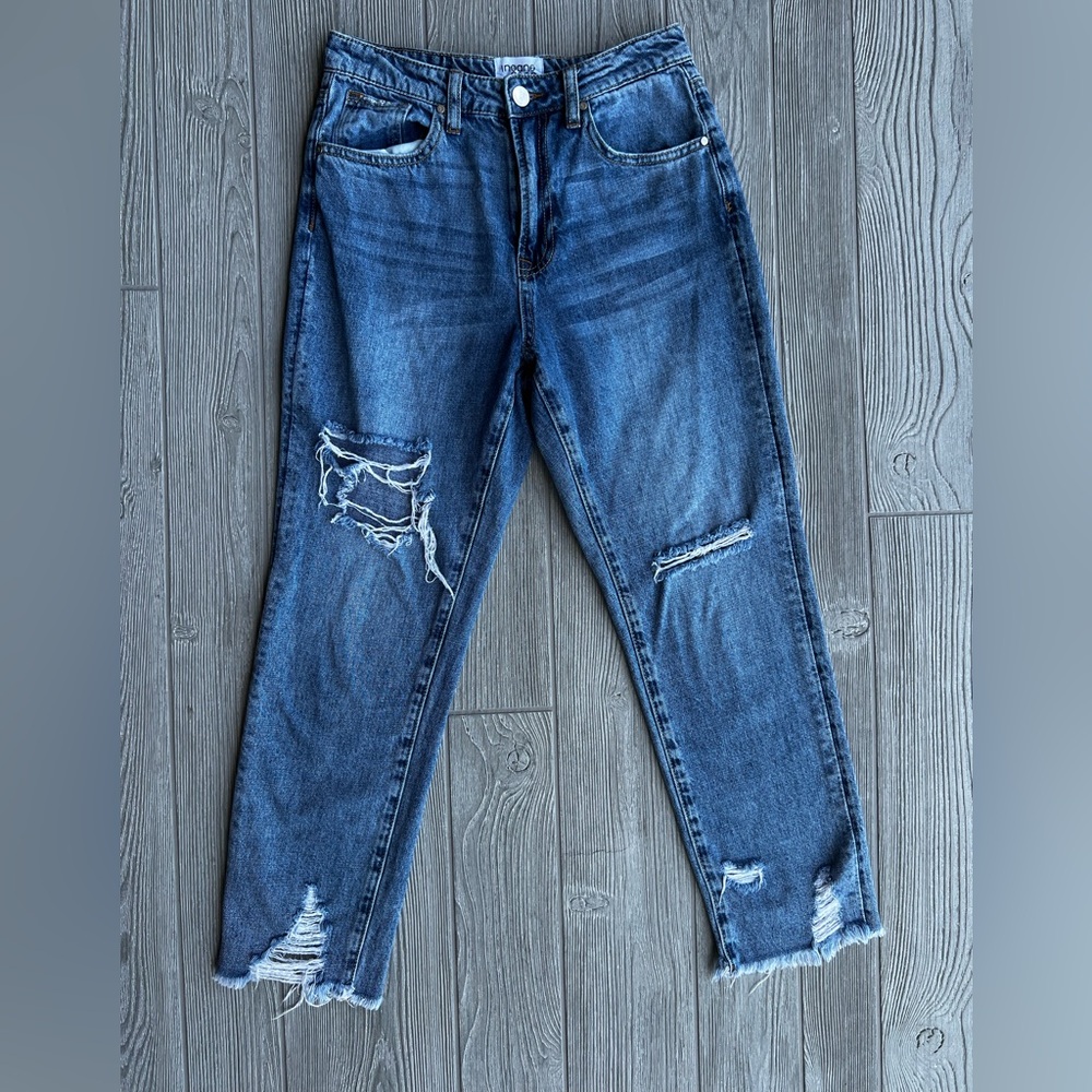 Insane Gene Distressed Straight Leg Cropped Jeans Size 24 Raw Hem 100% Cotton